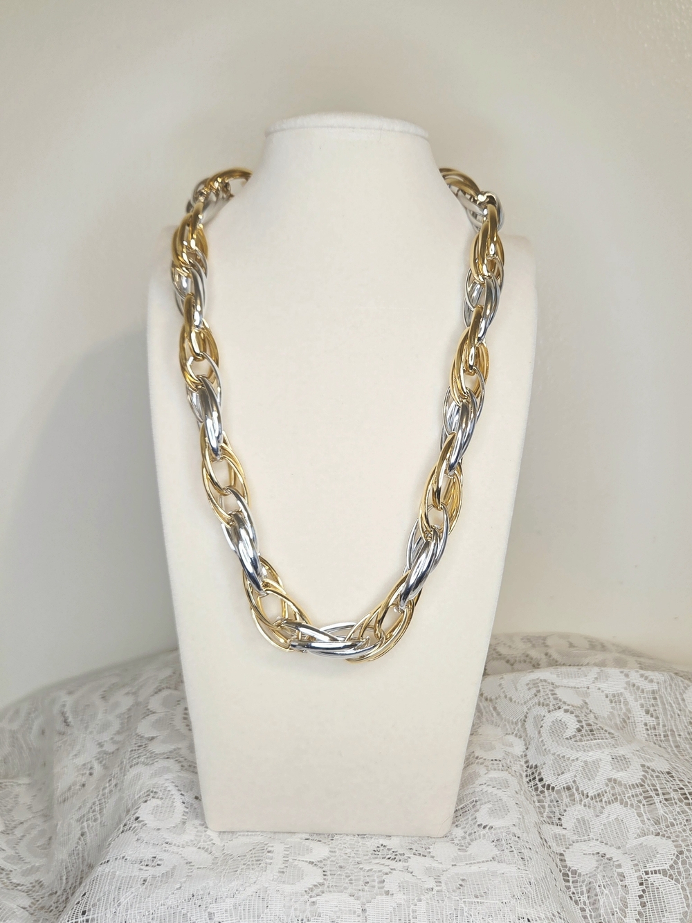 Source Unknown Two-Tone Gold and Silver Twisted Link Necklace